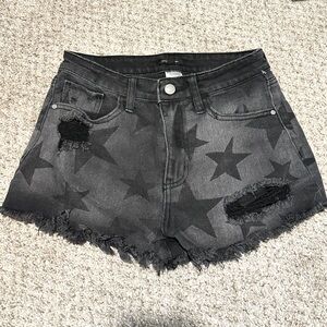 Black Denim Star Shorts